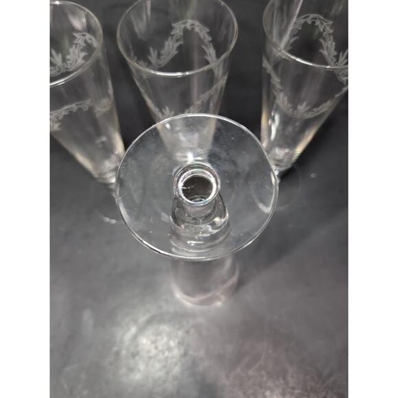 Chintz Etched Pilsner‎ Glasses Set of 4, 10 oz Footed Glasses, Vintage Glassware - Picture 9 of 10